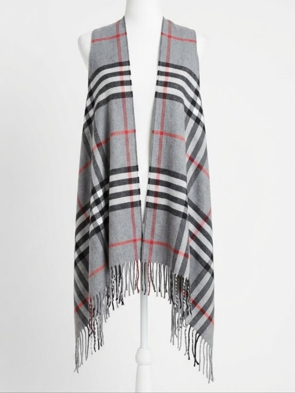 Plaid Fringe Litghweitgh Cashmere Blend Vest Or Scarf